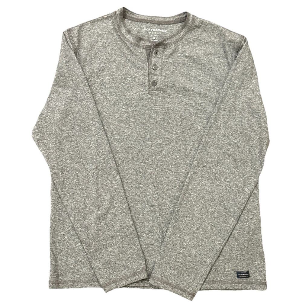 Lucky Brand Shirt Mens Medium Gray Long Sleeve Henley Casual Pullover Soft Top